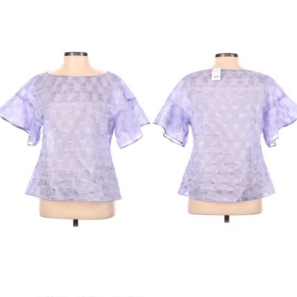 Banana Republic Tops - New Banana Republic Lilac lavender Polka-Dot Fringe Flutter short sleeve top